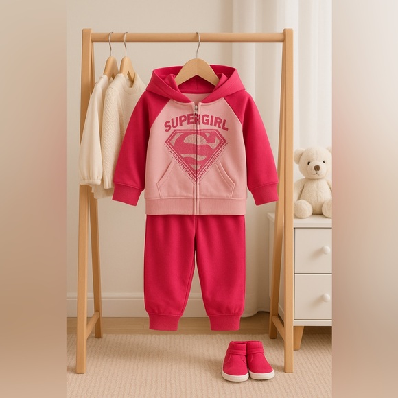 Passion of Essence Other - Supergirl Hoodie & Jogger Set – Pink 2-Piece Toddler Outfit | Size 12 months